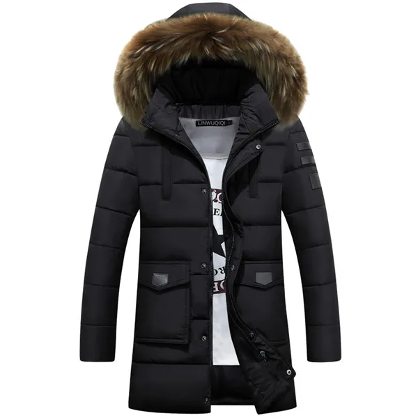 Мужская парка, хлопковая Толстая хлопковая куртка, новая Длинная зимняя парка, теплая модная деловая хлопковая куртка, пальто с меховым воротником X626 - Цвет: Black