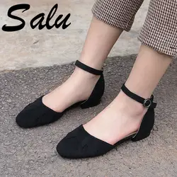 Салу 2019 пикантные Для женщин квадратный сандалии на каблуке модная черная повседневная женская обувь комфорт качества замшевые Летние