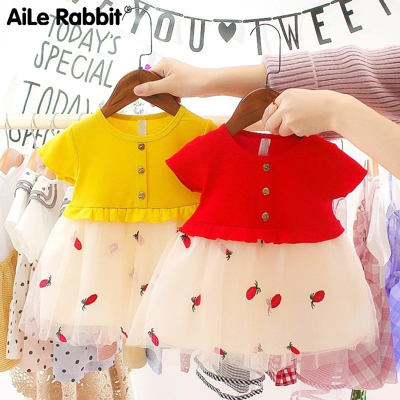 Летнее Детское платье Aile Rabbit новинка 2019 Сетчатое принцессы для девочек хлопковая