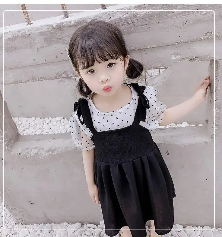 

2019 Girls 'suits two pieces set ball-point short-sleeved tops and lap skirts summer dresses new children's wear 3-8 years