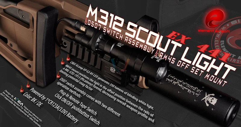 Element suprefir M312 Scout светильник с RM45 крепление со смещением Тактический Airsof Flash светильник