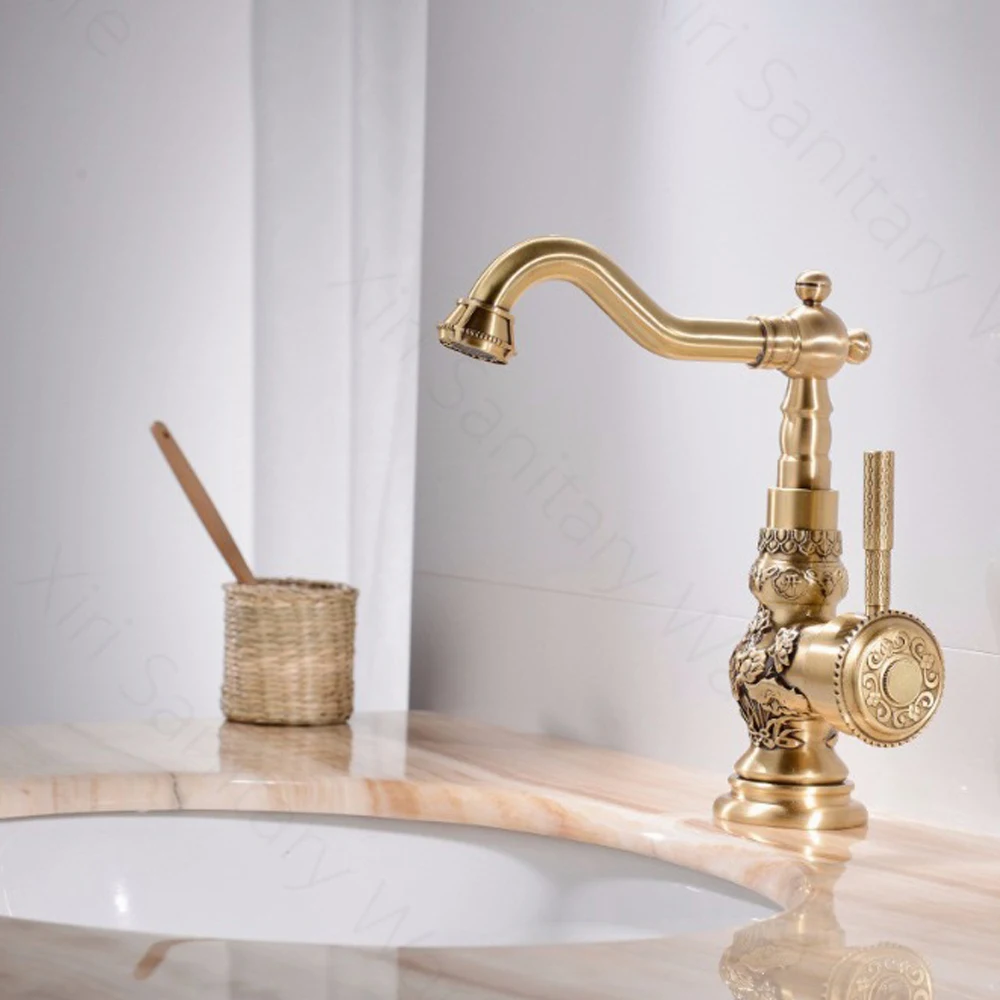 Retro Style Antique Brass Kitchen Faucet Cold And Hot Water Mixer