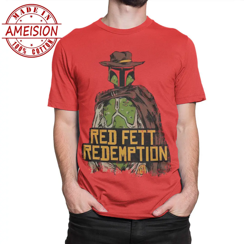 

Red Fett Redemption T-Shirt, RDR2 x Boba Fett Tee, Red Dead Redemption Star Wars Summer T Shirt Brand Fitness Body Building
