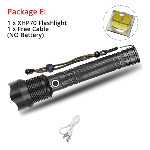 With Cable-XHP70 Супер самый мощный светодиодный фонарь XHP70 XHP50 Перезаряжаемый USB фонарь с зумом XHP70.2 18650 26650 охотничья лампа для самообороны - Испускаемый цвет: With Cable-XHP70
