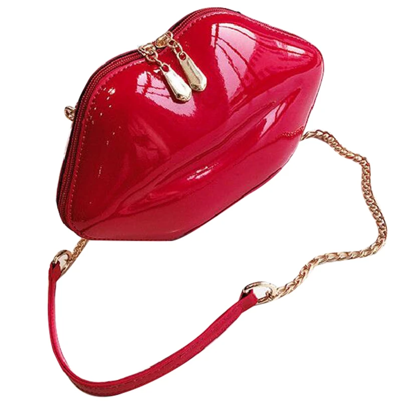 Women Red Lips Clutch Bag Ladies Pu Leather Chain Shoulder Bag Bolsa Evening Bag Lips Shape Purse