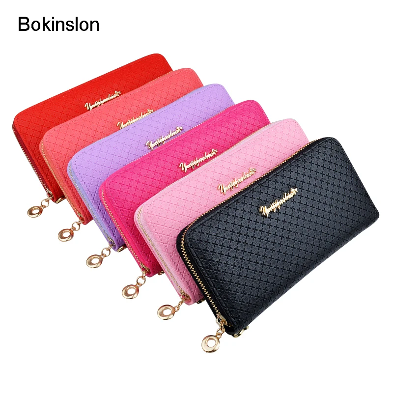 Bokinslon السيدات سستة محفظة كبيرة قدرة العملي اليد محفظة امرأة بو أزياء والجلود الإناث مقطع طويل محفظة