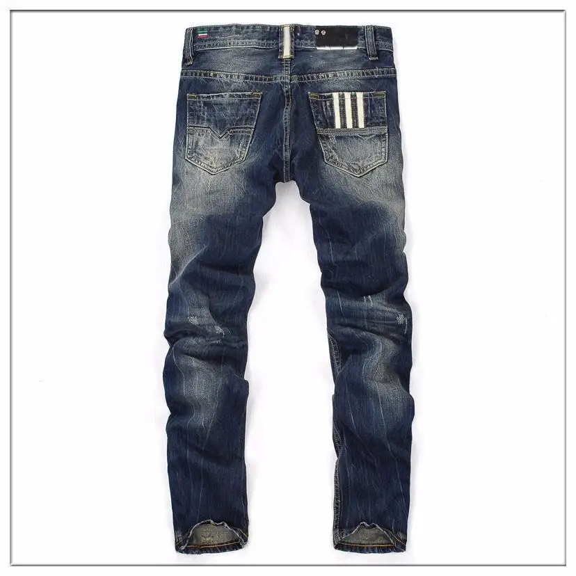 100% Cotton Famous Brand Fashion Designer Jeans Men Straight Dark Blue Color Printed Mens Jeans Ripped Jeans SA95