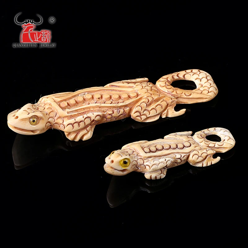 

Handmade Carved Gecko Yak Bone Beads for Jewelry Making Lizard Vintage Charms DIY Jewelry Accessory 55mm /85mm