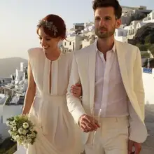 Шаль воротник бежевый 2 шт.(куртка+ штаны) костюм Homme модные Для мужчин костюмы высокое качество Формальные Свадебная вечеринка выпускного вечера мужской костюм