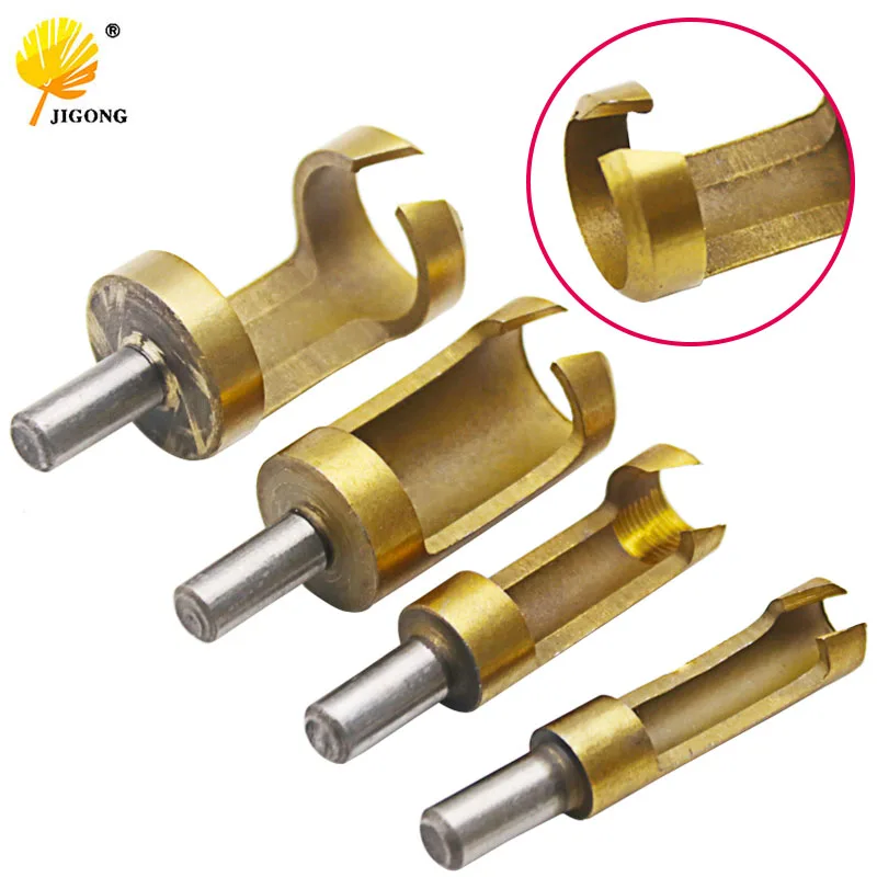  4PCS Titanium Round Shank Plug Cutter Set 6-16mm Hole Wood Drill Bit Power Tool
