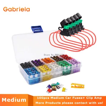 

Car Fuses Assortment Kit 100PCS Standard Assorted Fuses with 5 Inline Fuse Holders Medium 2A 3A 5A 7.5A 10A 15A 20A 25A 30A 40A