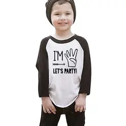 Футболка хлопковая футболка с длинными рукавами и буквенным принтом для маленьких мальчиков и девочек топы с длинными рукавами, одежда для