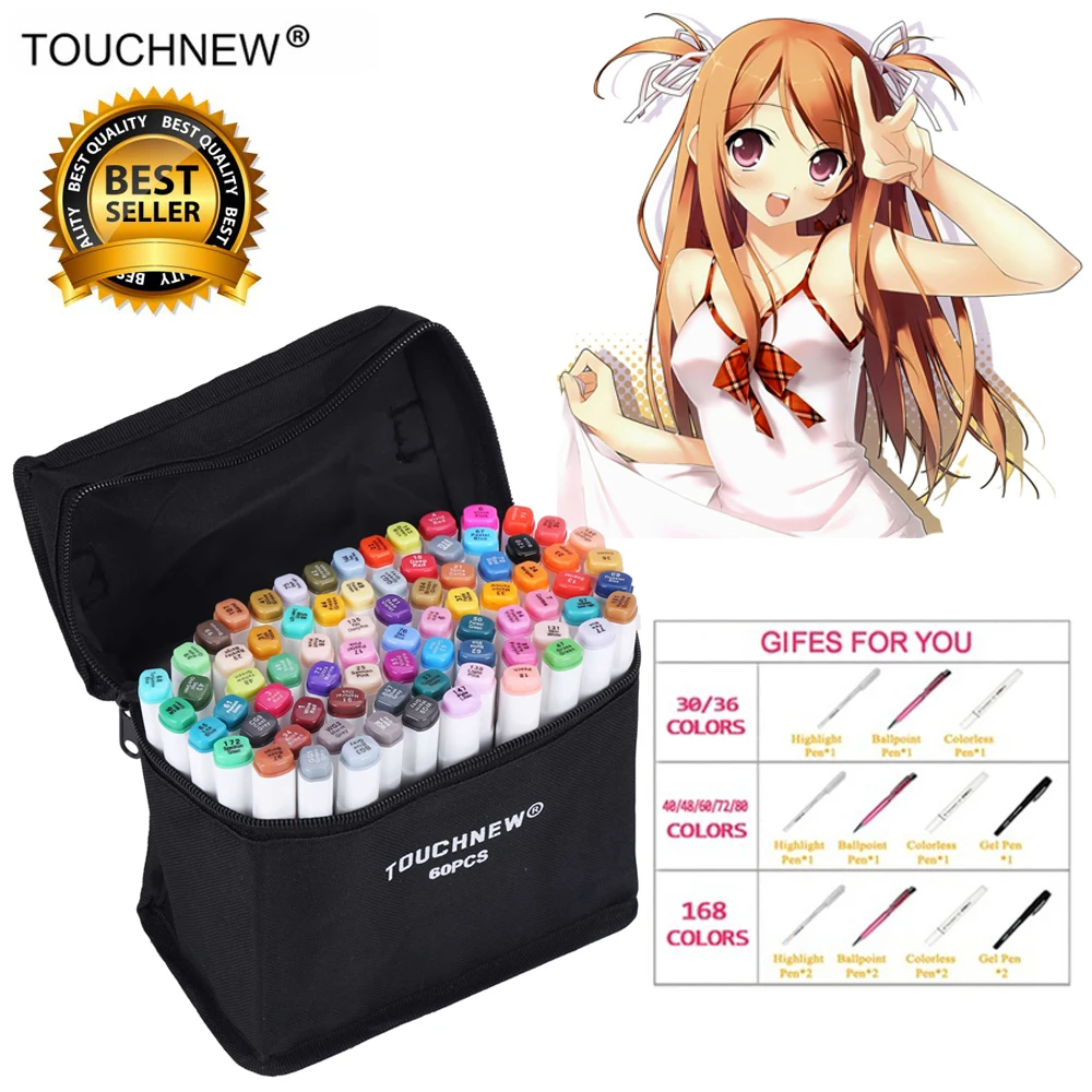 

Touchnew Markers 20/30/40/60/80/168 Colors Marker pen Alcoholic Based Markers set Dual Head Sketch Marker for Drop shipping