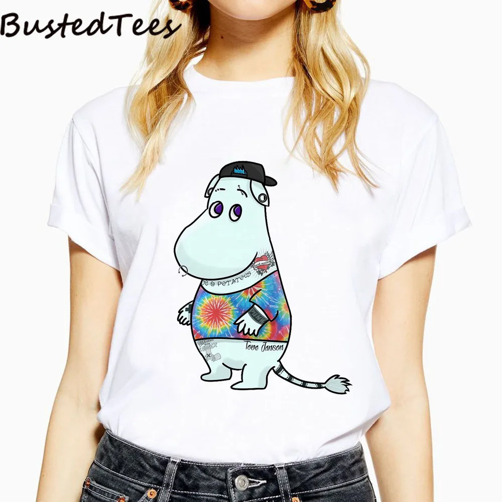 

2019 BUSTED Newest 90s Women Naughty Design Moominpunk Tattoo Print T-shirts Summer Harajuku Cotton Soft Short Sleeve Tops Tee