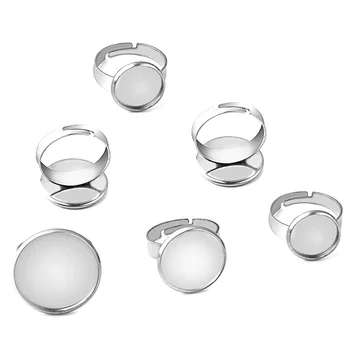 

Aiovlo 10pcs Stainless Steel Fit 10/12/14/16/18/20/25mm Glass Cabochon Simple Adjustable Ring Setting Base Jewelry Making