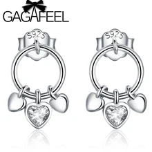 GAGAFEEL подлинные 925 стерлингового серебра сердце к сердцу серьги гвоздики для женщин прозрачный CZ серебряные ювелирные изделия подарок