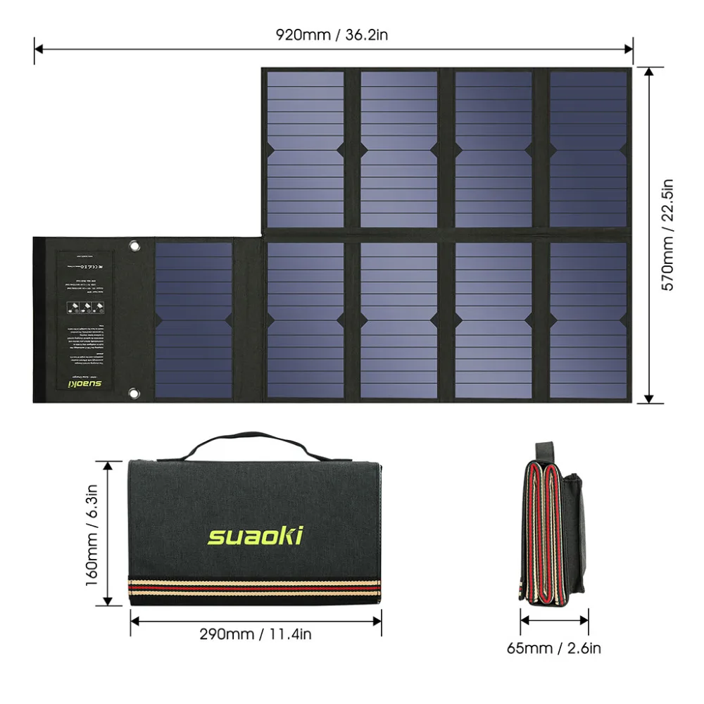 Suaoki 60 Вт солнечная панель 5 В USB и 18 в DC выход портативный складной внешний аккумулятор Солнечное зарядное устройство для смартфона ноутбука