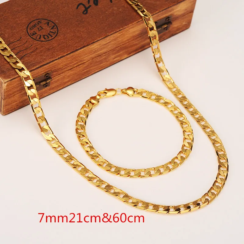 

600mm 21mm Womens Mens Chain 9 k Golden Finish Chain Curb Link Yellow Solid Gold Filled Necklace Bracelet Chain Jewelry sets