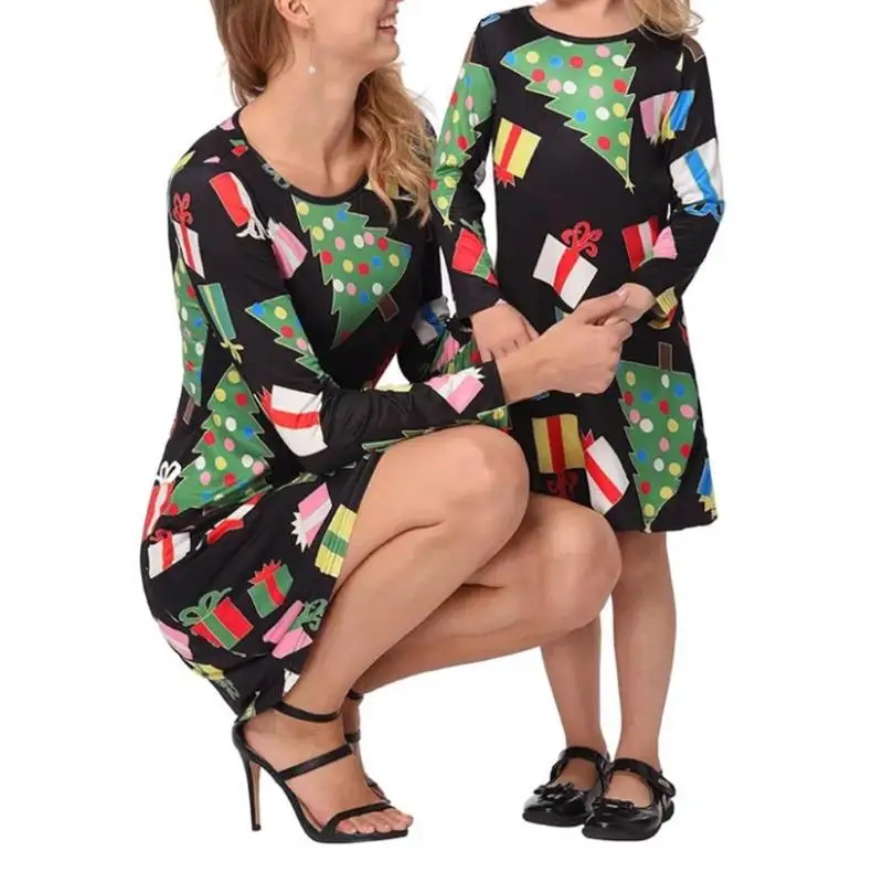 

2018 Family Matching Clothes Cute Snowflake Christmas Mother Daughter Girl Dress Family Matching Clothes Christmas soft Clothes