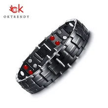 Oktrendy магнитный браслет, Мужская цепочка, черный браслет из нержавеющей стали, энергетические браслеты для здоровья, ювелирные изделия для женщин или мужчин NO246