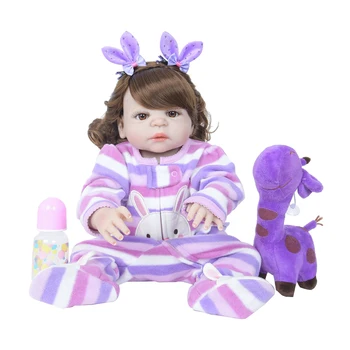 

55cm Realistic Silicone Reborn Baby Girl Doll Model with Jumpsuit and Curly Hair Kids Gift