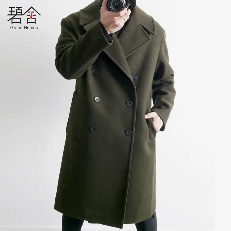 2018 Для мужчин новый корейский версия длинные волосы пальто с рыхлой двубортное пальто прилив
