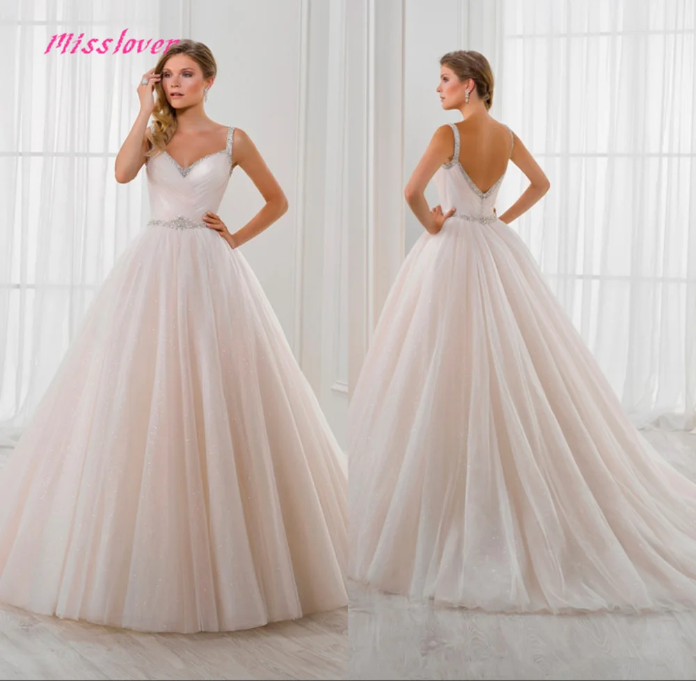 

2019 new arrival Luxury Crystal Pearls Sashes Wedding Dress Sexy backless Bridal Gown with Court Train vestido de noiva Pleat