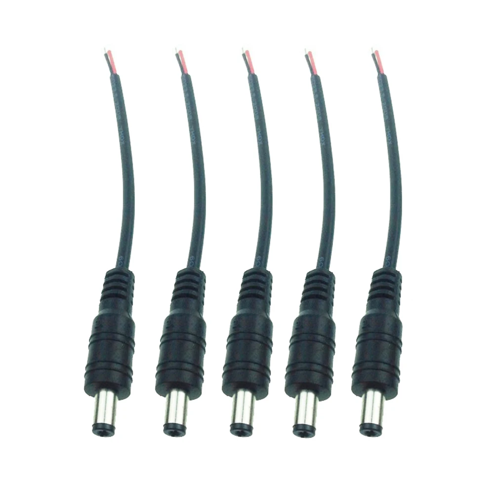 

5pcs DC Male Power Jack 5.5 * 2.1mm connector with Cable for 3828 3014 2835 5050 Single Color LED Strip Black color IQ