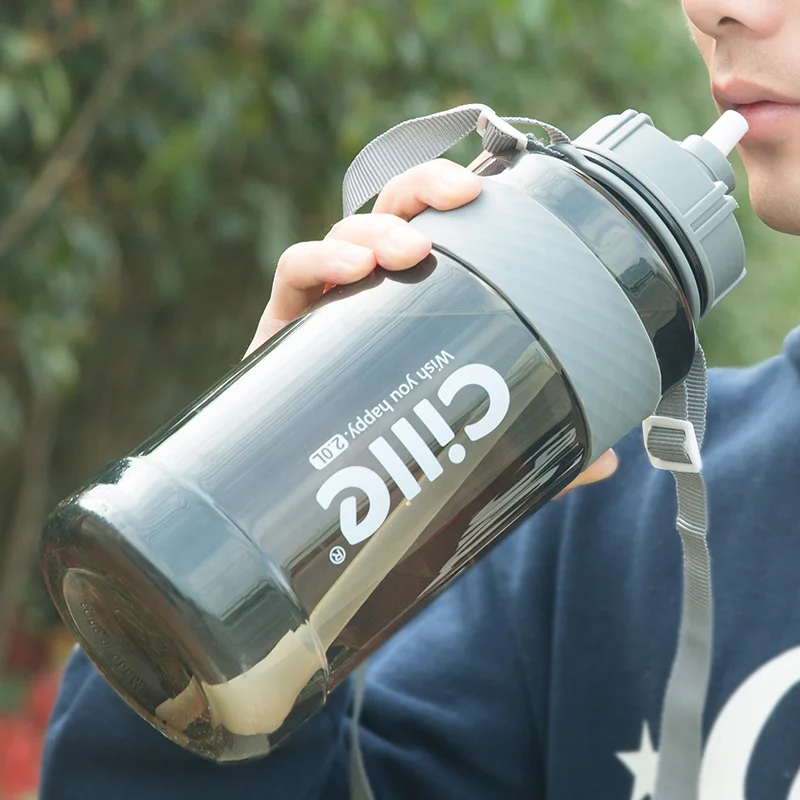 

Plastic large capacity space pot with straw adult outdoor men and women portable sports water bottle