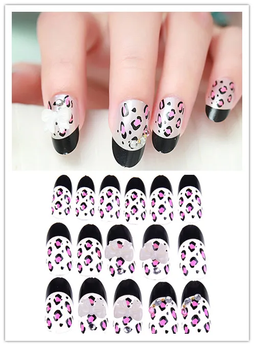 24pcs Leopard Fake Nail Patch Ink Wind Style Color Jump Design False Nails Simple Middle-long Size Lady Full Nail Patch Art Tool