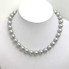 Qingmos 12 мм серебристо-серая Морская жемчужина 1" женские ожерелья-Чокеры с высоким блеском круглые бусины-5103
