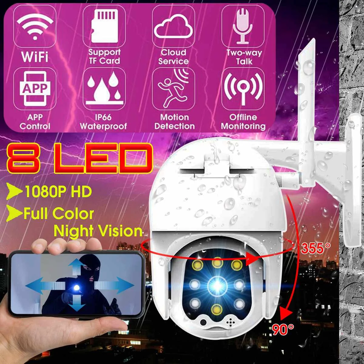 1080P IP Camera Wifi Night Vision Dome Wireless Wifi Security Camera Two Way Audio CCTV Surveillance Outdoor Indoor Camera