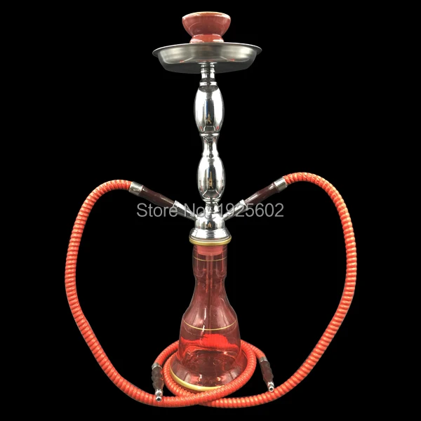 The red bottle double pipe glass bottles with hookah shisha pipe clamps