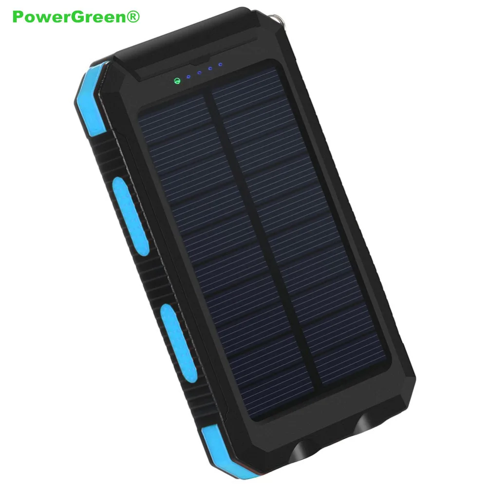 

PowerGreen LED Light Design ROHS Solar Power Bank Charger 10000mAh Solar Battery Backup for Phone Charging