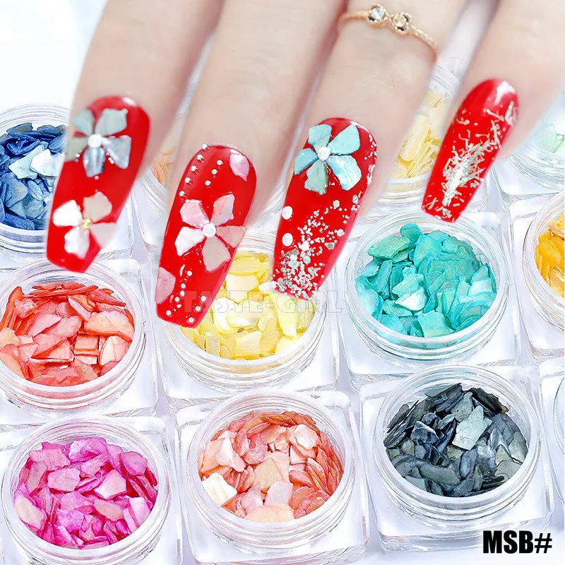 

12 Colors Nail Glitter Irregular Abalone Natural Sea Shell Stone Fragments Powder Nail Art Slice Decoration DIY Manicure Set