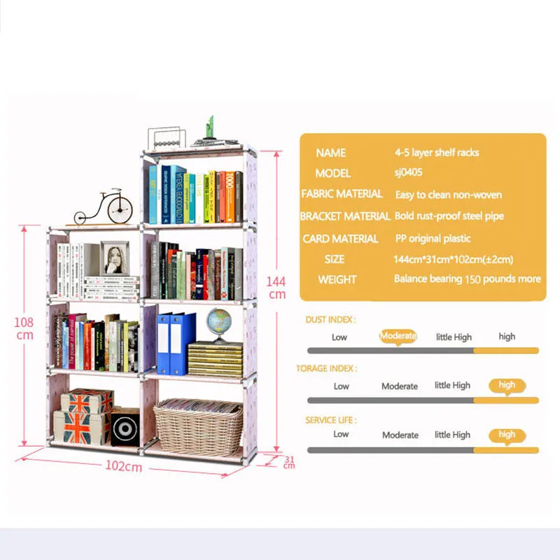 Современная простая мебель, украшение для гостиной, модная большая вместительность, сборка, Нетканая многофункциональная 4-5-слойная книжная полка