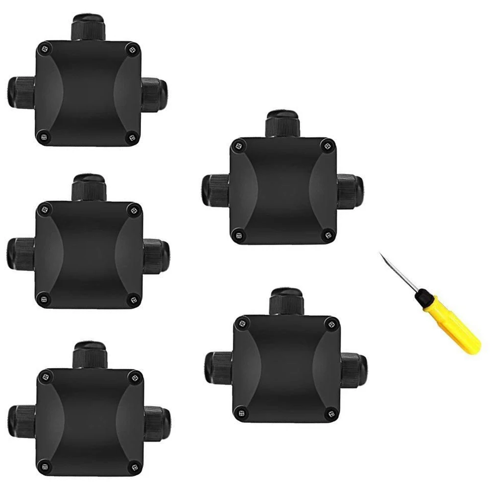 Распределительная коробка, 5 шт. Водонепроницаемый IP68 Кабельный соединитель, больше 3-х полосная внешняя коробка для распределиления электричества диаметр 5,5 мм-10,2 мм(1 шт - Цвет: Black