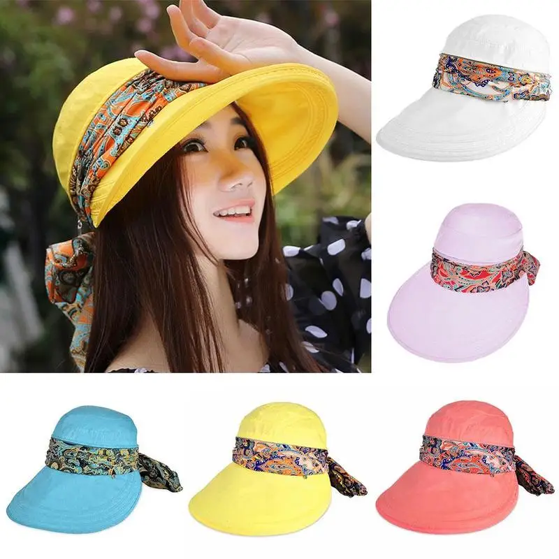 Lady Women Summer Outdoor Hat Cap Riding Anti-UV Sun Hat Beach Foldable Sunscreen Floral Print Caps Neck Face Wide Brim Hat