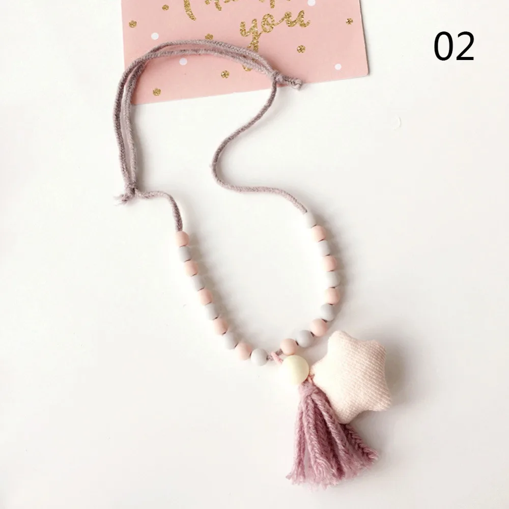Корея ручной работы Милая ткань звезда кисточкой ожерелье детская цепь Модные Ювелирные изделия Детские аксессуары для девочек