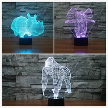 3D Африканский животных визуальный ночник слон носорога шимпанзе красочные Иллюзия акриловые прикроватные Декор лампы подарок на год