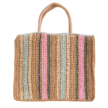 

New Summer Women Weave Bohemian Style Striped Shoulder Beach Bag Female Casual Shopping Bag Floral Messenger Bags