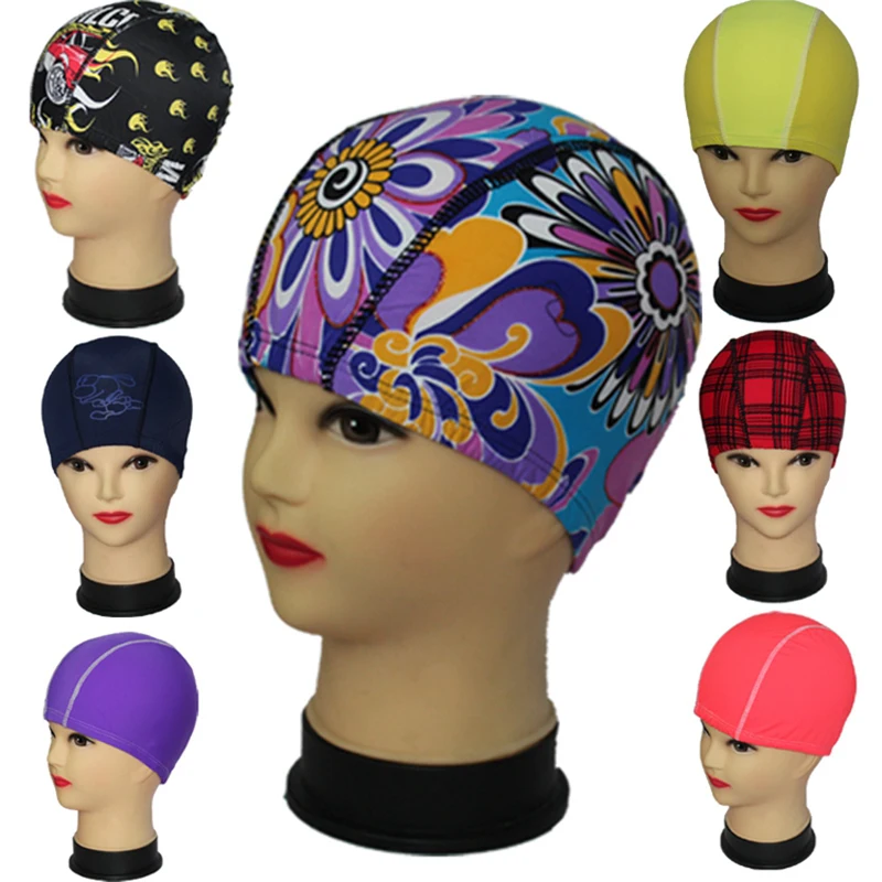

Random Colors and Prints Fabric Swimming Cap Much Valuable 2019 Unisex Nylon Lycra Quality Female and Male Swim Hat Dropshipping