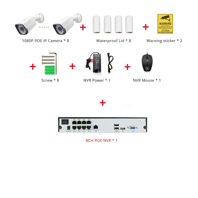 IMPORX H.265 8CH 1080P POE NVR ip-камера безопасности, система видеонаблюдения, система видеонаблюдения P2P ONVIF 2MP HD сетевой видеорегистратор 2 ТБ HDD - Цвет: 8CH POE NO Cable