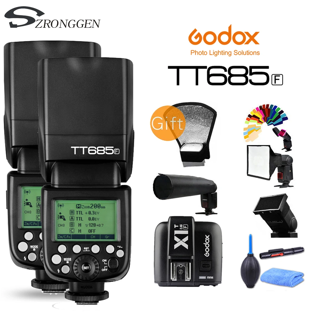 Godox TTL 2 шт. TT685F вспышка для камеры 4G Беспроводная HSS 1/8000s GN60 + X1T F комплект