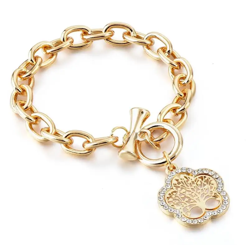 Szelam золотая цепочка Стразы Подвеска "Древо жизни" браслеты для женщин дизайнер винтажные браслеты для женщин - Окраска металла: SBR180158GD