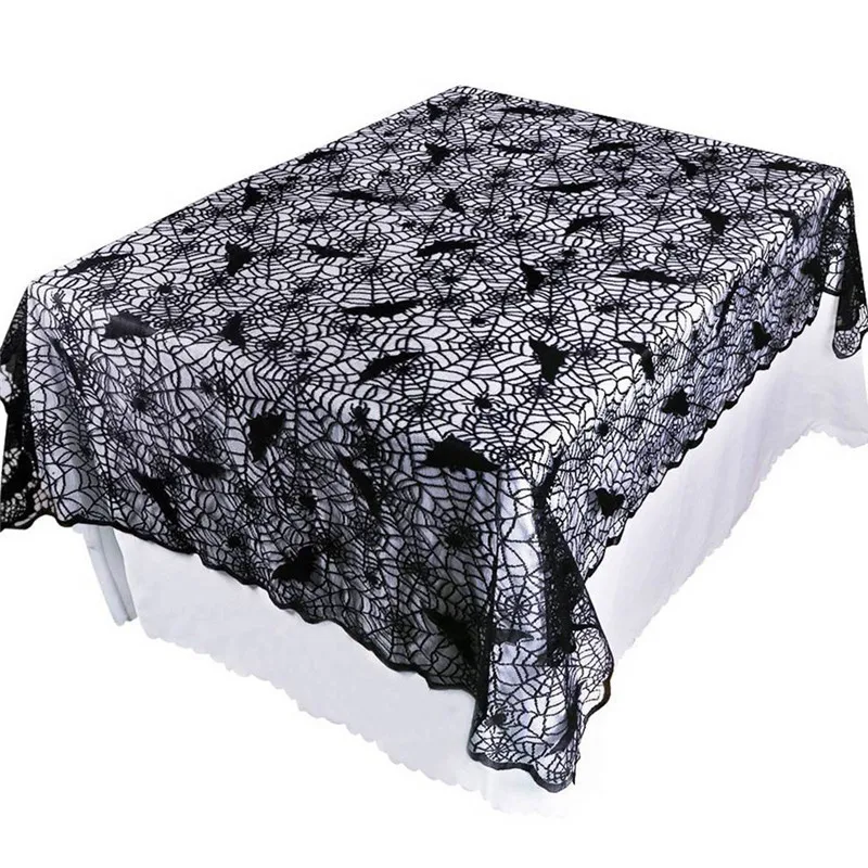 

Halloween Decoration Tablecloth Spiderweb Black Lace Bat Spider Party Table Decor Curtain Home Party Decor 5O0927