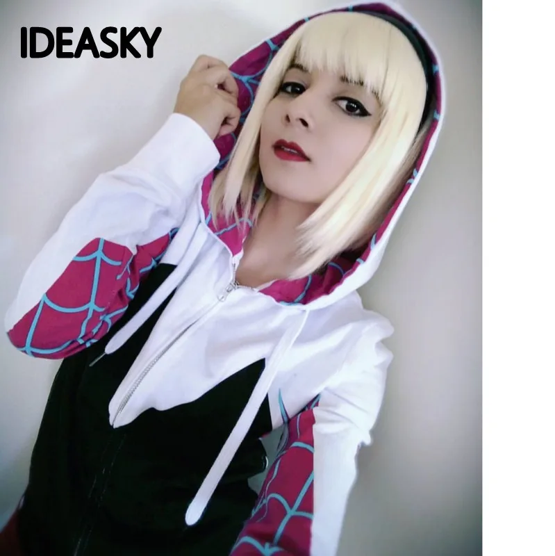 

Women adult Girls 3D Venom Hoodie Cosplay Spider Gwen Stacy Costume Spiderman Superhero Zipper Jacket Hooded Sweatshirt Coat