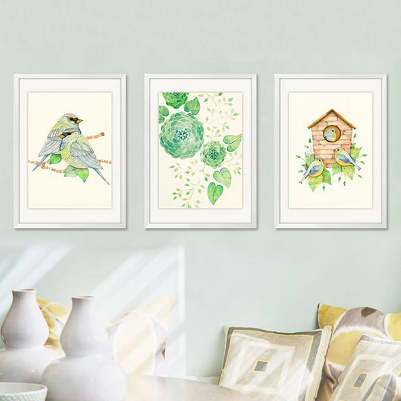 

Nordic Minimalist Floral Canvas Wall Art Birds Watercolor Poster Wall Pictures For Pictures Living Room Home Decor No Frame
