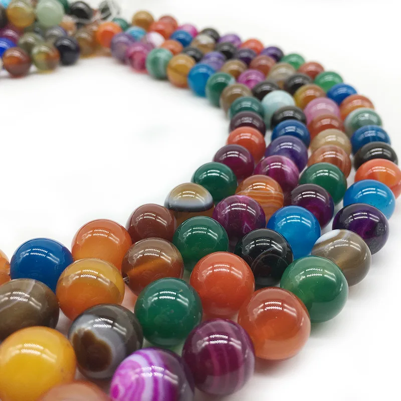

Натуральный цвет смешивания полосы Агаты Камень круглые свободные бусины для изготовления ювелирных изделий DIY браслет ожерелье 4/6/8/10/12 мм