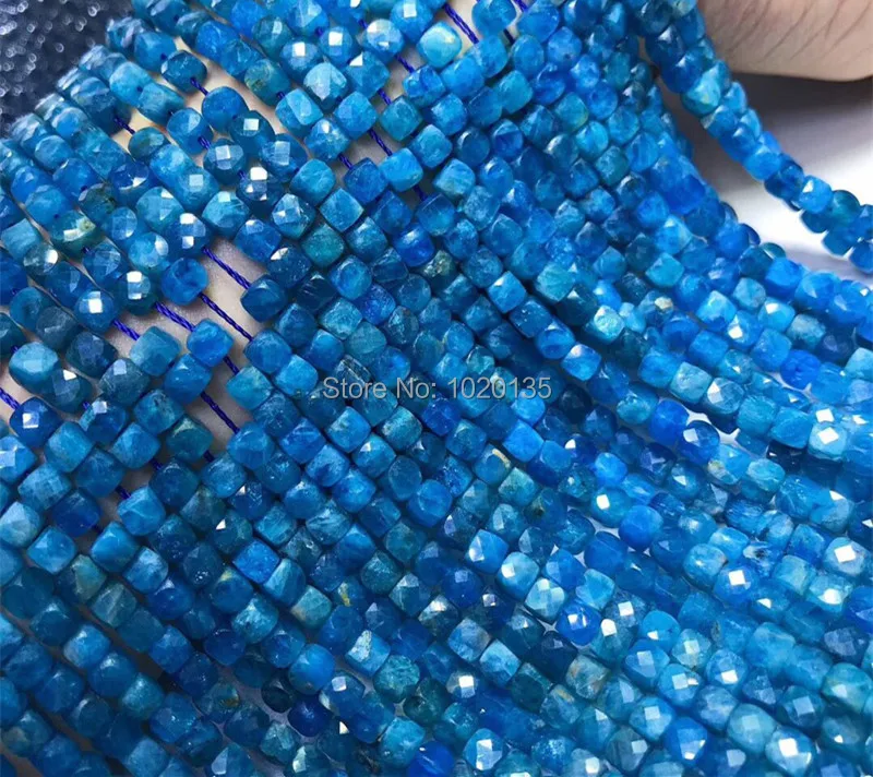 Бусины APATITE BLUE loose beads квадратные граненые 4-5 мм натуральные для изготовления